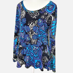 Sunny Leigh Bohemian Black with Colorful Paisley Pattern Long Sleeve Top‎